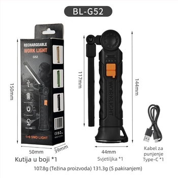 Sklopiva radna lampa s 360° rotacijom, SMD LED, za vanjsku hitnu održavanje