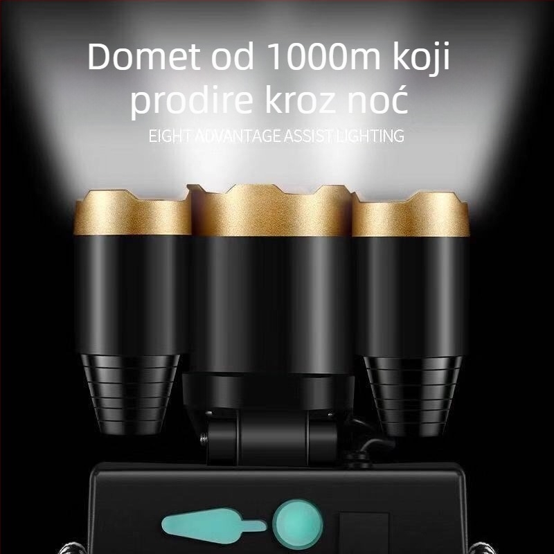 5-LED čelna lampica za vanjsku upotrebu, dugačak domet, USB punjiva, 10W LED, baterija 800mAh