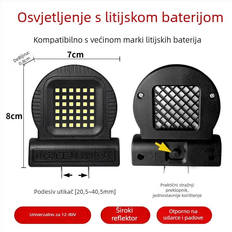 LED prijenosno radno svjetlo s litijskom baterijom za kampiranje i popravke, universalna kompatibilnost alata, 21W LED, 85V, 300mA, 30 000 h, 300 lm