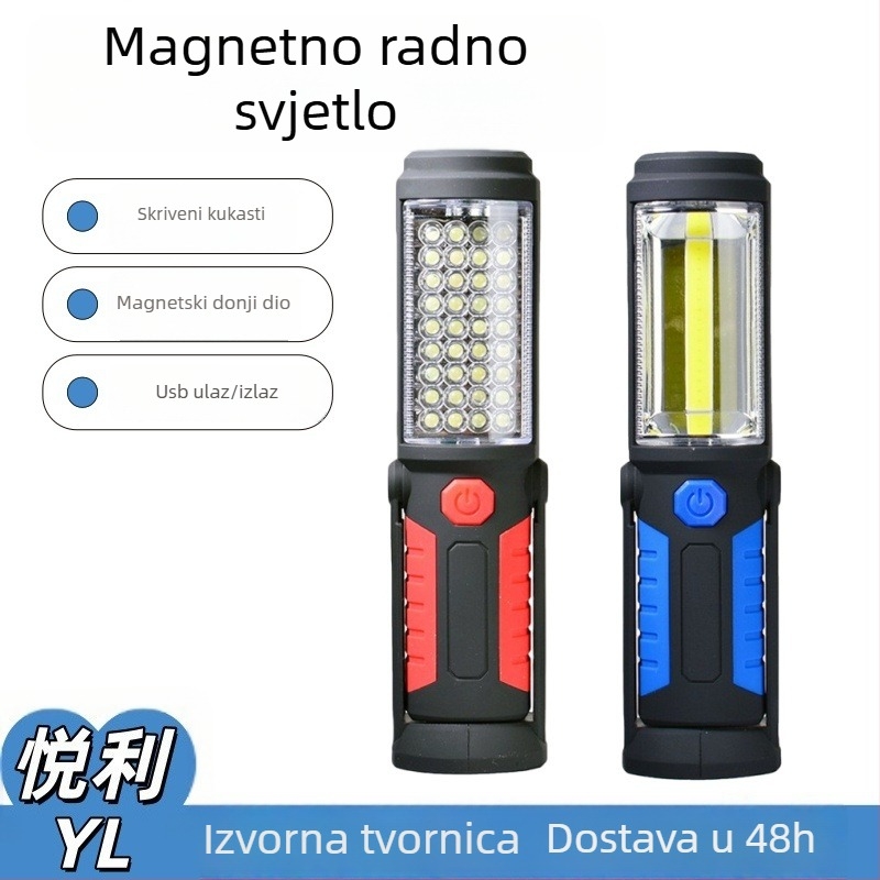 LED prijenosno radno svjetlo s magnetskom kukom — 350+ lumena, 10W, 1200mAh, punjivo, domet 200–500 m