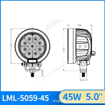 LED radno svjetlo za mehaničke strojeve, 45W, 9–30V, kućište od aluminijske legure, 6000K, vijek od 30 000 sati