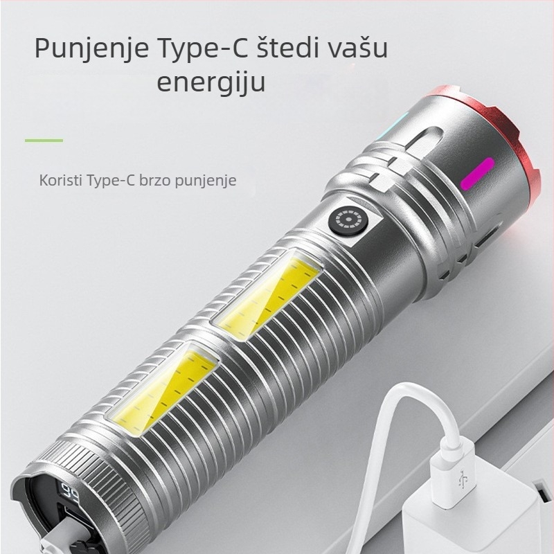 Prijenosna baterijska svjetiljka s bijelim laserom, 20W, 3600mAh, domet 200–500 m, trajanje baterije 4–6 h