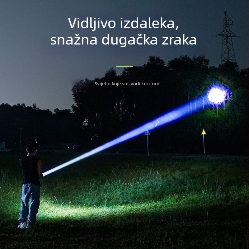 Prijenosna baterijska svjetiljka s bijelim laserom, 20W, 3600mAh, domet 200–500 m, trajanje baterije 4–6 h