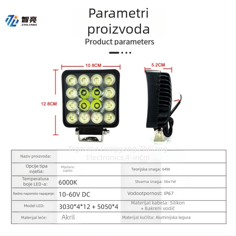 LED svjetlo za bager s dvostrukom lećom, 48W, 8160 lm, 6000K, 10-60V, AM001