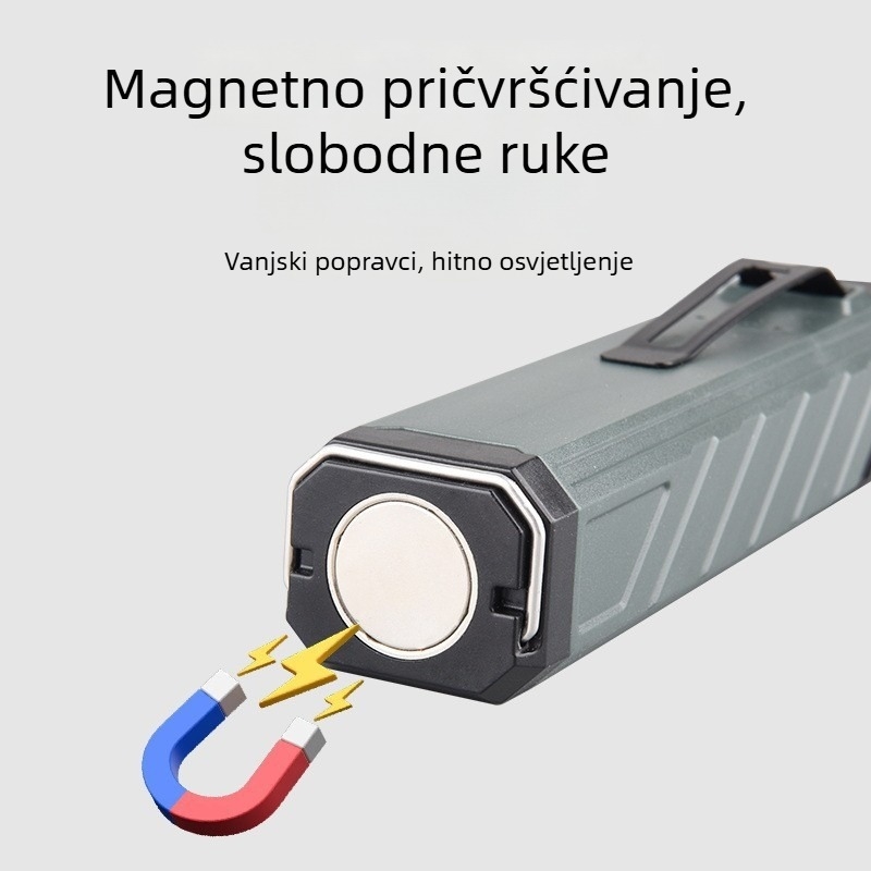 Višefunkcijska COB rotirajuća radna svjetiljka (na punjenje, LED, 350+ lm, 1200 mAh baterija, magnetska baza, kopča za kapu, domet 100–200 m)