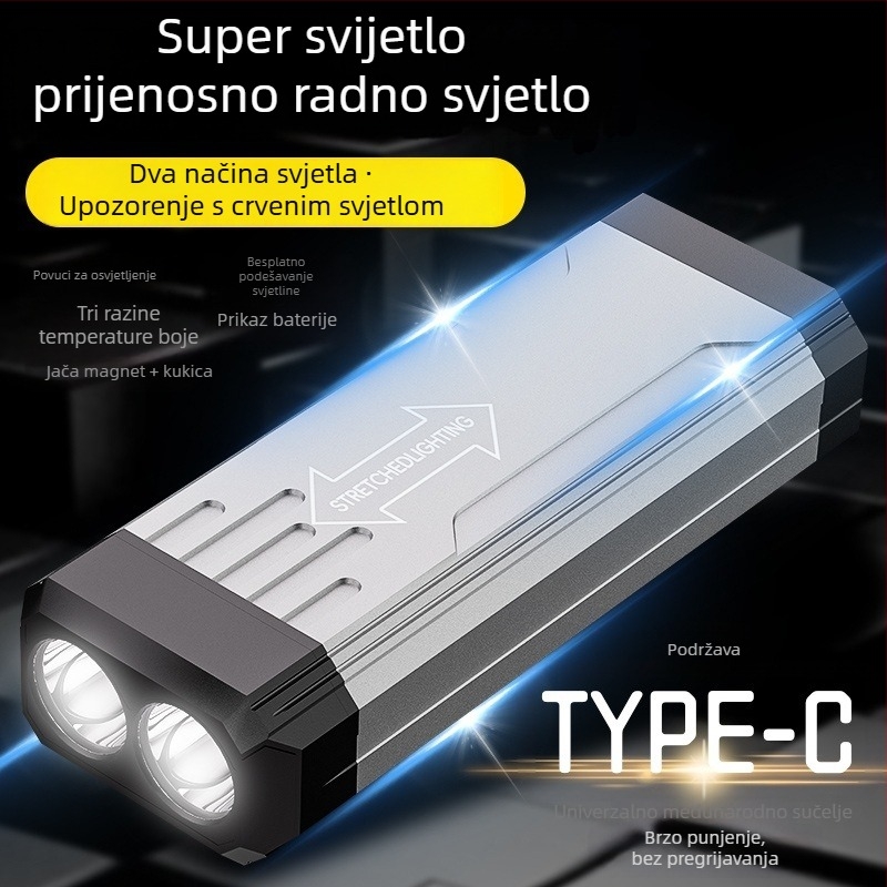 LED radna svjetiljka s magnetnim COB-om, USB punjenje, 20W, ugrađena 18650 baterija, vanjski hitni svjetlosni uređaj (do 500 m dometa)