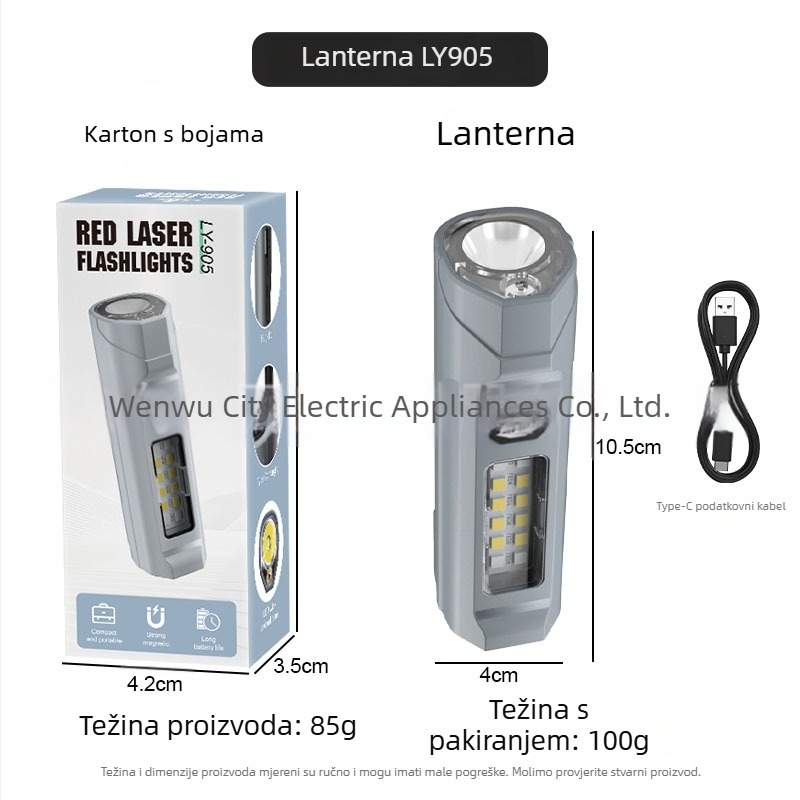 Infracrvena laserska svjetiljka s magnetskim klipom za olovku - punjiva LED 10W, domet 100–200 m
