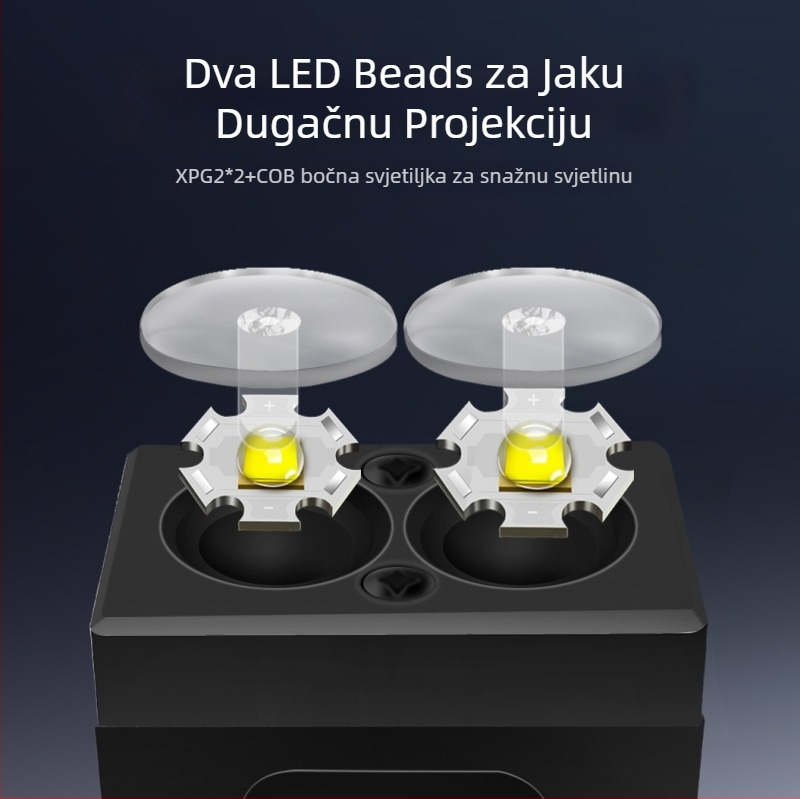 Vanjska LED svjetiljka s dvostrukim osvjetljenjem, 360° rotacija, domet 100–200 m, punjiva, više od 350 lumena
