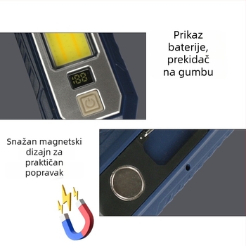 Vanjska COB LED radna svjetiljka za auto popravke s magnetskim držačem i digitalnim zaslonom, punjiva, Type-C sučelje, 10W, 300 lm, IP55, 180° snop