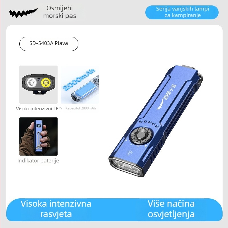 Taktičko pero sa svjetlom – Višenamjenski (aluminijska legura; LED; 2000 mAh; ponovno punjivo; domet 50–100 m)