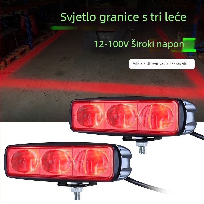 Svetlosna lampica s tri leće za viljušare – LED linearno svjetlo zone, indikator širine zone za AGV, model FL-328, 30W, 12-100V