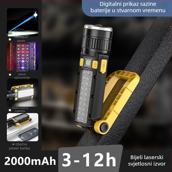 LED sklopna radna svjetiljka s USB punjenjem, magnetsko inspekcijsko osvjetljenje, optički zum, 10W, 1800mAh, domet zrake 100-200 m, višenamjenska LED lampica