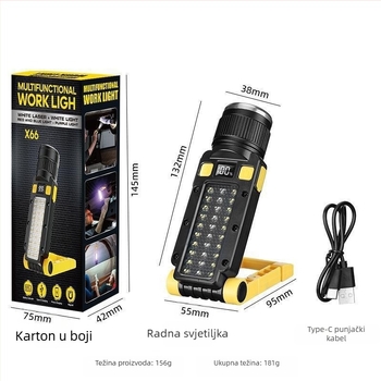 LED sklopna radna svjetiljka s USB punjenjem, magnetsko inspekcijsko osvjetljenje, optički zum, 10W, 1800mAh, domet zrake 100-200 m, višenamjenska LED lampica