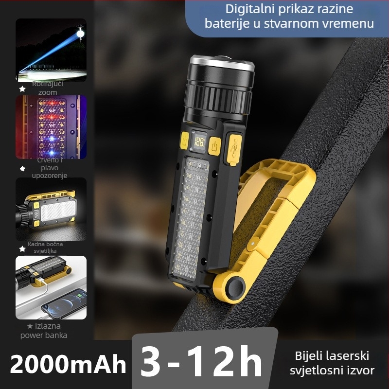 LED sklopna radna svjetiljka s USB punjenjem, magnetsko inspekcijsko osvjetljenje, optički zum, 10W, 1800mAh, domet zrake 100-200 m, višenamjenska LED lampica