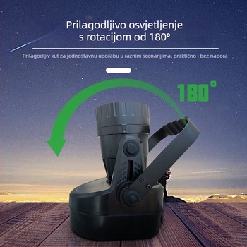 Prijenosna LED svjetiljka sa spotom i širokim osvjetljenjem, ručni dinamo napajanje, baterija, 12W LED, magnetsko pričvršćivanje, uključeni punjač, domet 200–500 m