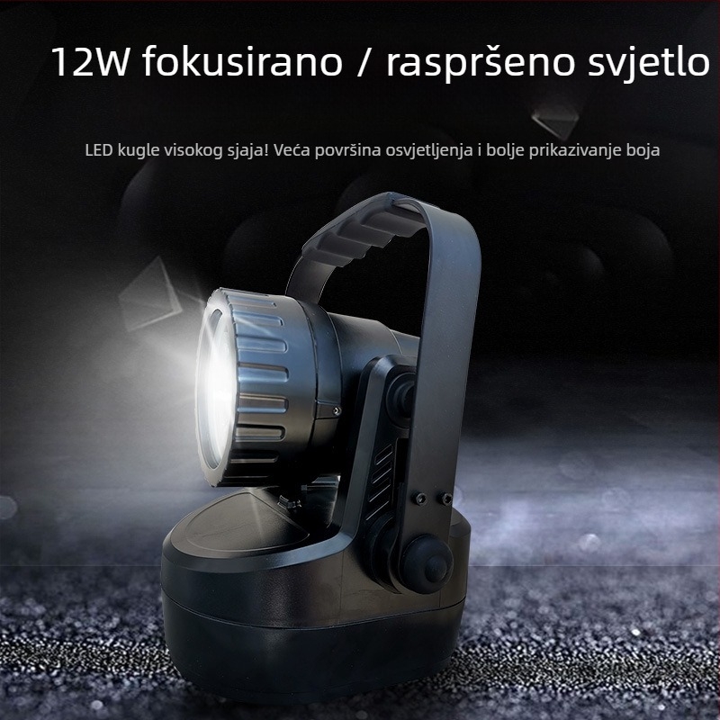 Prijenosna LED svjetiljka sa spotom i širokim osvjetljenjem, ručni dinamo napajanje, baterija, 12W LED, magnetsko pričvršćivanje, uključeni punjač, domet 200–500 m