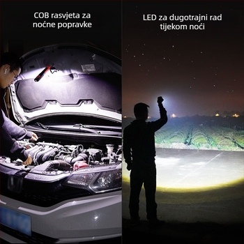 LED radna svjetiljka s magnetskom bazom, COB+LED svjetlo, 360° rotacija, 5W, baterija 18650 – punjiva