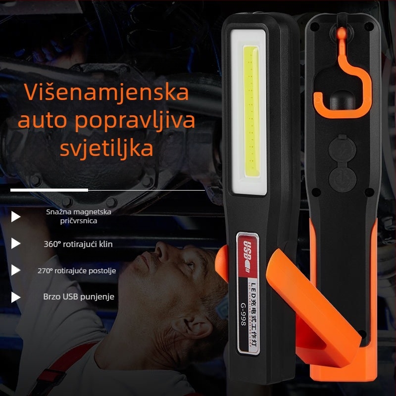 LED radna svjetiljka s magnetskom bazom, COB+LED svjetlo, 360° rotacija, 5W, baterija 18650 – punjiva