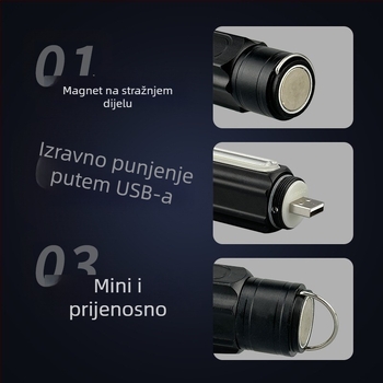 Napajana LED radna svjetiljka s jakim magnetom za popravke automobila, 360° rotacija, kućište od aluminijskog legura, baterija 1200mAh, snaga 10W, doseg 100–200 m