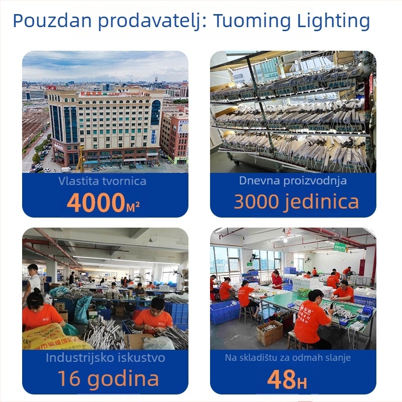 LED kamp lamp s punjivom olovno-kiselinskom baterijom 3200 mAh, zidni nosač, snaga 3/5/8 W, nužno vrijeme rada 5–10 sati