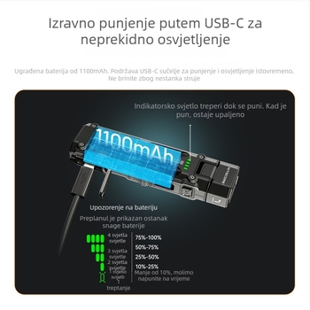 Kompaktna LED svjetiljka Knight Cole EDC09: višestruka temperatura svjetla, izravno punjenje, 1100 mAh, IPX-6, aluminijsko kućište