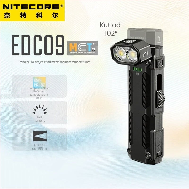 Kompaktna LED svjetiljka Knight Cole EDC09: višestruka temperatura svjetla, izravno punjenje, 1100 mAh, IPX-6, aluminijsko kućište