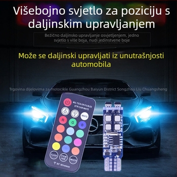 RGB LED svjetlo s daljinskim upravljačem za T10/W5W, RF bežični, 360° vanjski indikator i bljeskanje, LED 3535