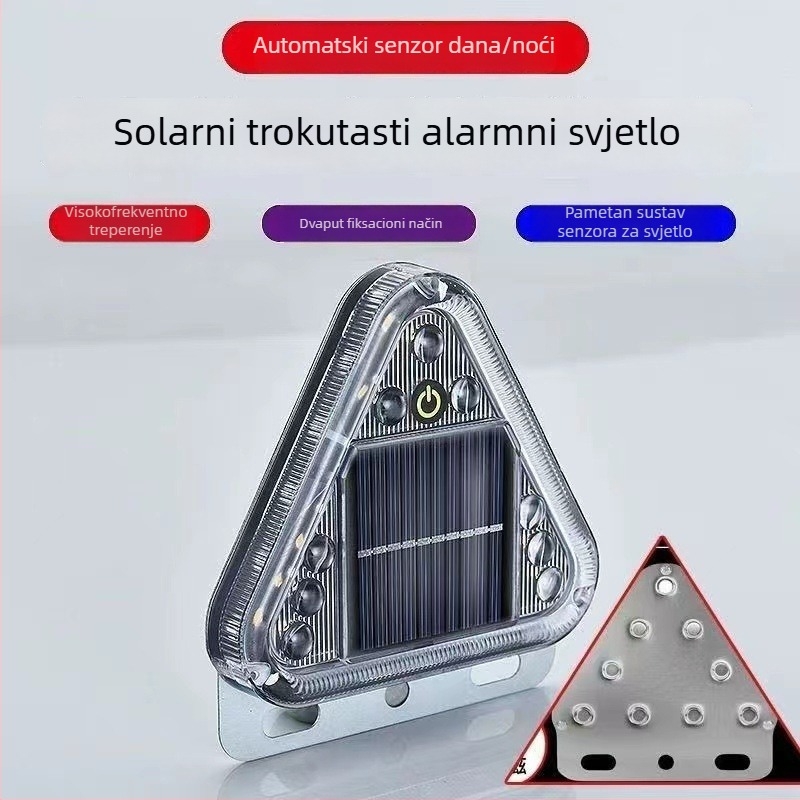 Solarsko upozoravajuće svjetlo za kamione, trokutasto LED stražnje svjetlo, bez kabeliranja, ABS kućište, 0.2W, 1.2V, 1.2A