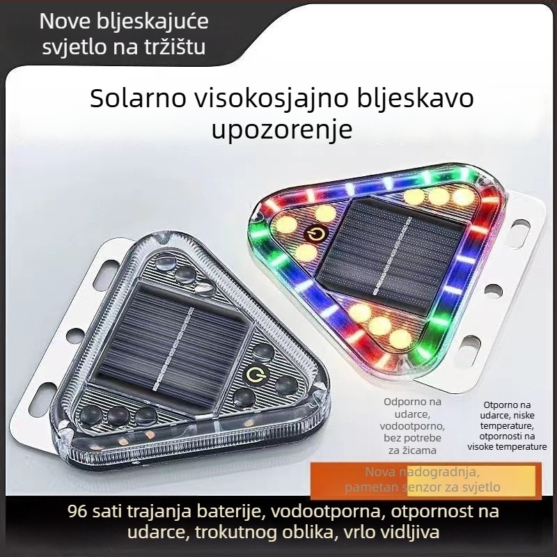 Solarsko upozoravajuće svjetlo za kamione, trokutasto LED stražnje svjetlo, bez kabeliranja, ABS kućište, 0.2W, 1.2V, 1.2A