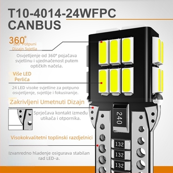 T10 LED auto svjetlo s 4014 SMD, 12V DC, 2.4W, Canbus, Rasvjeta širine/čitanja/registracijske tablice