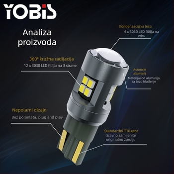 Youbisi T10 2016, LED svjetlo za vrata i svjetlo licence pločice sa lećom, 12-80V, univerzalno