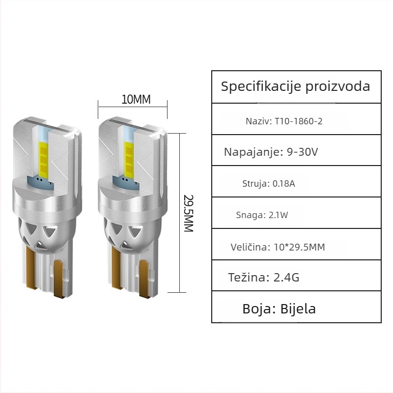 Auto LED svjetlo indikatora širine - T10 1860 2SMD, 12V, 2.1W, 6000lm, CANBUS dekodiranje