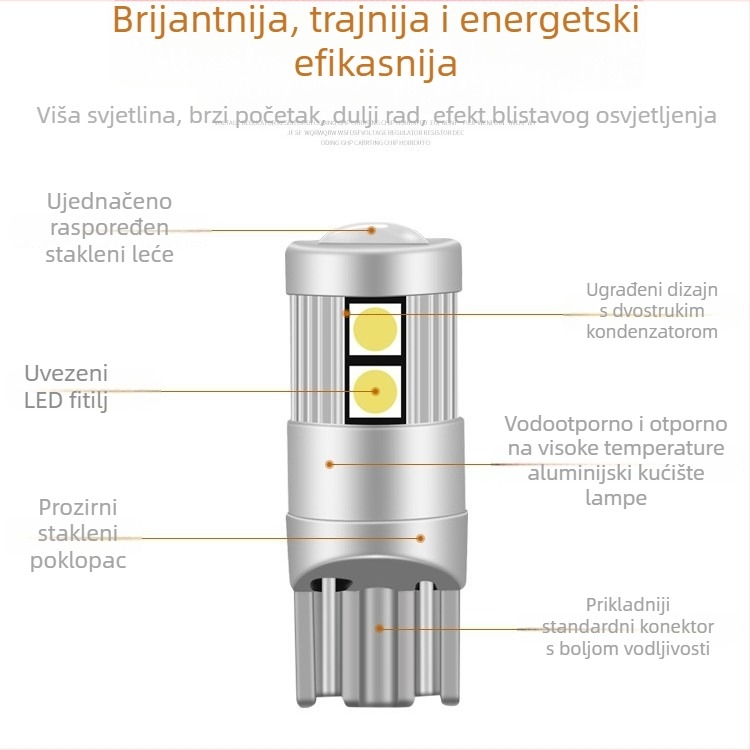 T10 LED svjetlo za automobil – široki pokazivač, 12V, 5W, LED 3030, vijek trajanja 300000 h