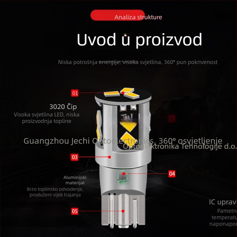 Automobilska LED svjetlost širinskog indikatora, svjetlo za čitanje i svjetlo za registracijsku pločicu – model T10 3020 11SMD, LED, 600LM, 6500K, 12–48V