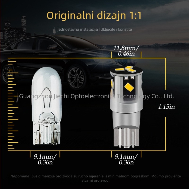 Automobilska LED svjetlost širinskog indikatora, svjetlo za čitanje i svjetlo za registracijsku pločicu – model T10 3020 11SMD, LED, 600LM, 6500K, 12–48V