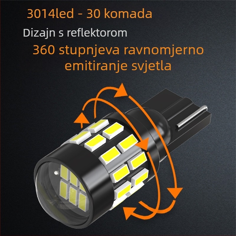 Svjetlo za registarsku pločicu automobila, baza T10, 3014SMD LED, 12–24V DC, 237 lm, s lećom