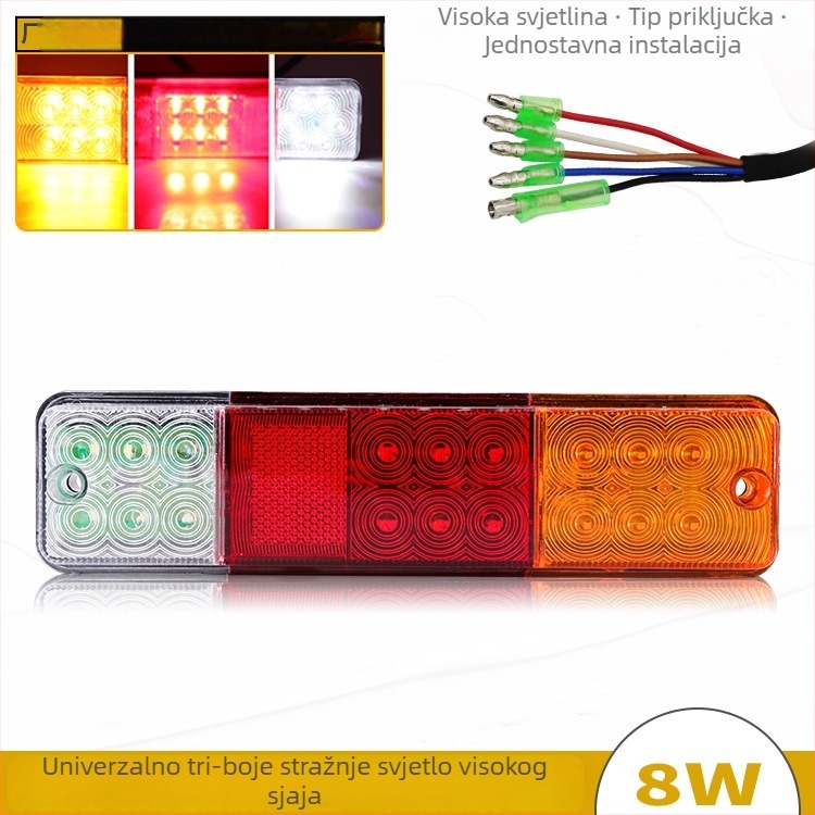 Zadnja LED svjetiljka za viljuškar, trobojna LED, 12-80V, 8W, model zs-2002, vijek trajanja 10000h