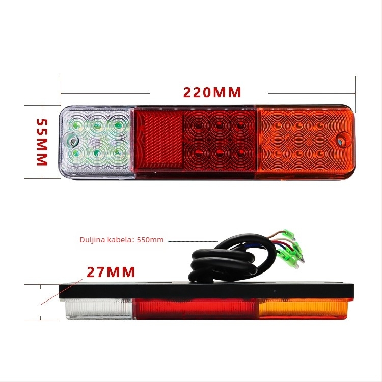 Zadnja LED svjetiljka za viljuškar, trobojna LED, 12-80V, 8W, model zs-2002, vijek trajanja 10000h