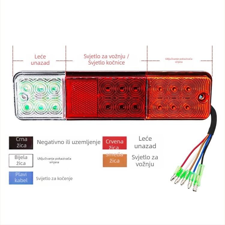 Zadnja LED svjetiljka za viljuškar, trobojna LED, 12-80V, 8W, model zs-2002, vijek trajanja 10000h