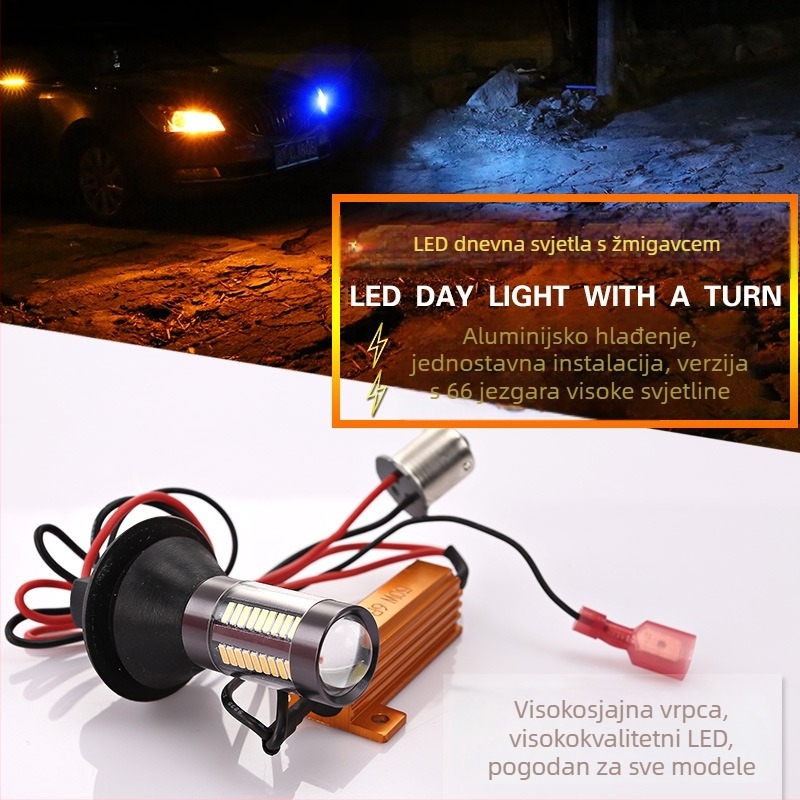 Automobilska LED svjetla za skretanje s dvobojnim DRL-om i dekodiranjem, anti-flicker, BAY15S/1156 veza, 12V, 66 LED 4014, 6000K