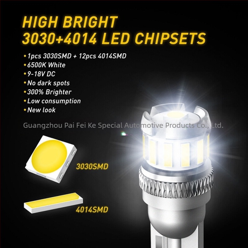 T10 LED žarulja za auto: širinska svjetla, unutarnje svjetlo za čitanje i svjetlo prtljažnika; LED 4014+3030, 6000–7000K, 10–30V, 209 lm