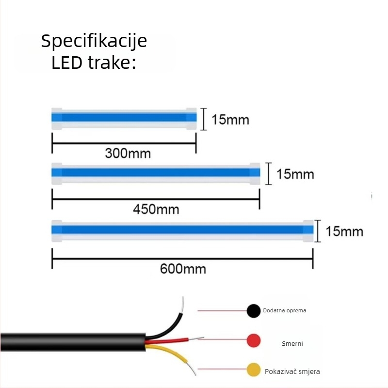 LED dnevna svjetla za automobil, ultra-tanka, silikonski vodljivi svjetlosni trak, dvobojni tekući svjetlo, duljine 30 cm / 45 cm / 60 cm