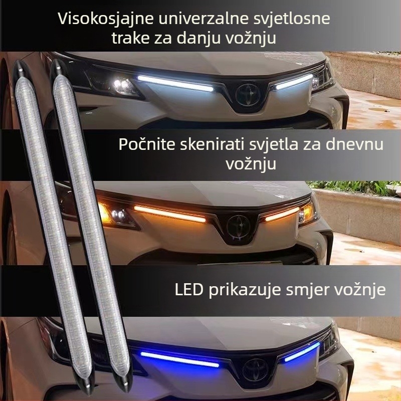 LED dnevna svjetla za automobil s trobojnim strujnim efektom i signalom za skretanje — B Series Soft Rubber Daylight, 12V, 12W, vijek trajanja 50.000 sati