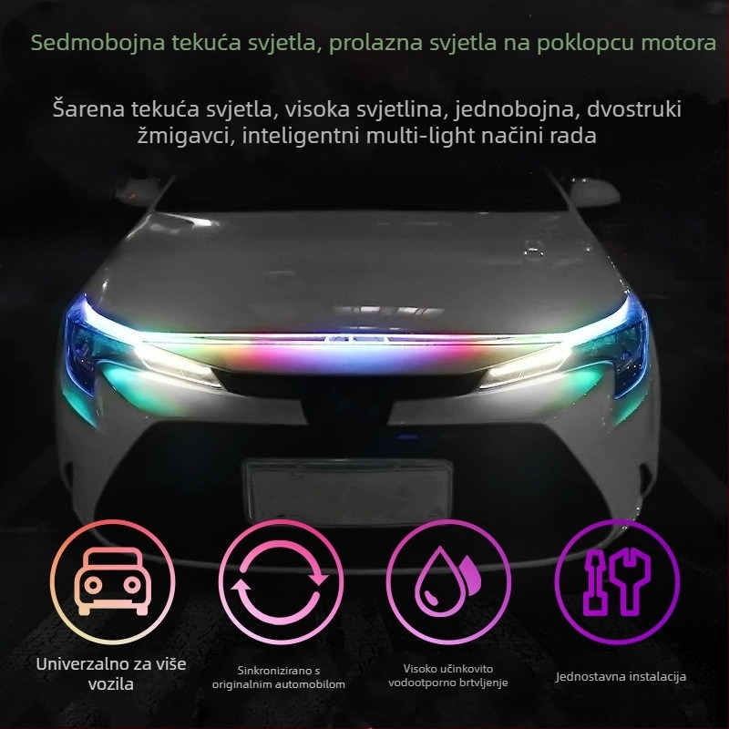Ambijentalno osvjetljenje haube automobila sa šarenim prelijevanjem, integriranim pokazivačem i dnevnim LED svjetlom