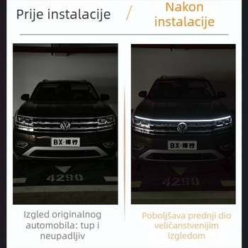 DRL za grilom, univerzalno LED osvjetljenje poklopca motora s dekorativnim svjetlosnim vodilom, vanjski dio automobila