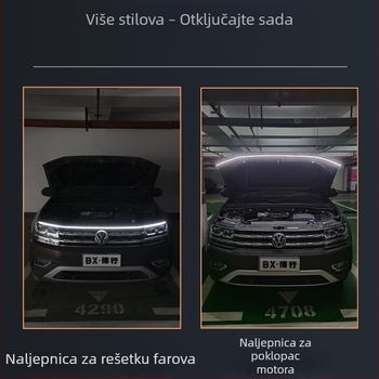 DRL za grilom, univerzalno LED osvjetljenje poklopca motora s dekorativnim svjetlosnim vodilom, vanjski dio automobila