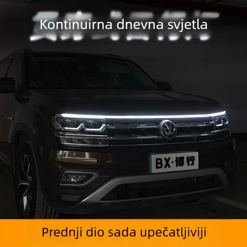DRL za grilom, univerzalno LED osvjetljenje poklopca motora s dekorativnim svjetlosnim vodilom, vanjski dio automobila