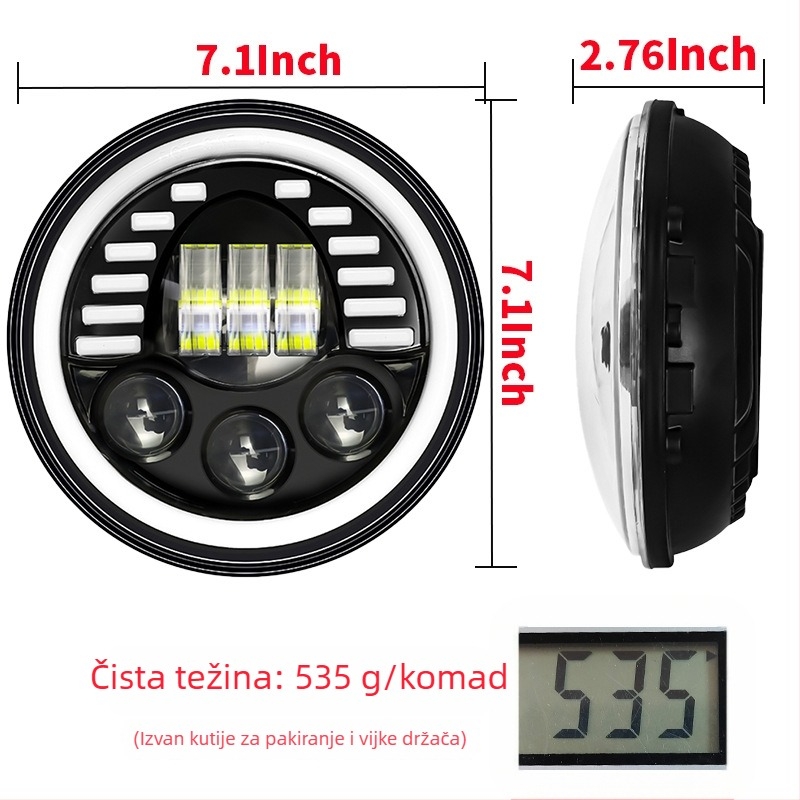 7-inčni okrugli Wrangler LED far sa smajlom, aluminijsko kućište, 9-36V, IP67, 6000 lm