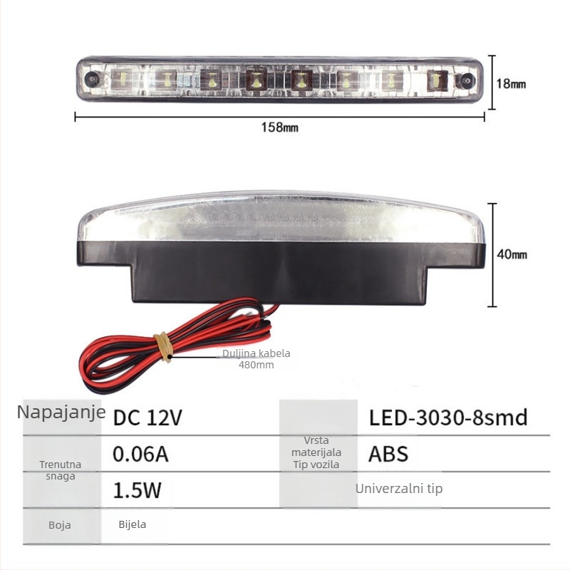 Automobilske LED dnevne svjetlosti, 8LED gril svjetla, univerzalne dekorativne svjetiljke, 12V, ABS kućište, 800 lm, 2W