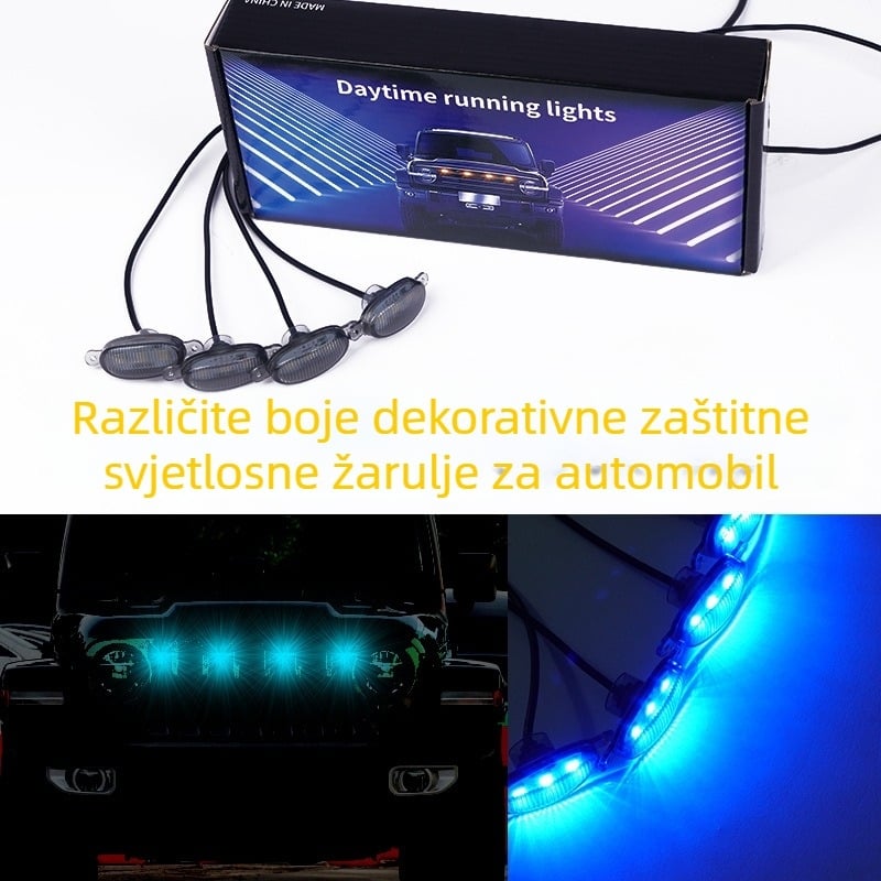 LED svjetlo rešetke automobila - RGB DRL i upozorenje, univerzalno za SUV i terenska vozila, ABS, 12V, 4W, 0.7A, 100000 h